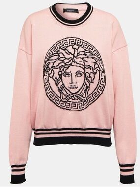 Versace Pink Knit Sweater with Black Medusa Emblem